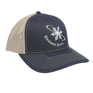 Bridger Bowl classic trucker hat navy side view