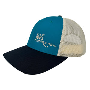 side of ski bridger retro hat in teal